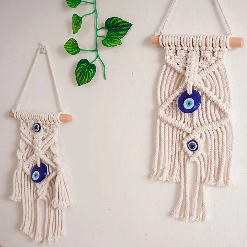 Bohemian Style Handwoven Nazar Amulet Tapestry Nordic Inspired Wall Art Cotton Cord Weaving Decor Creative Devil's Eye Decorate