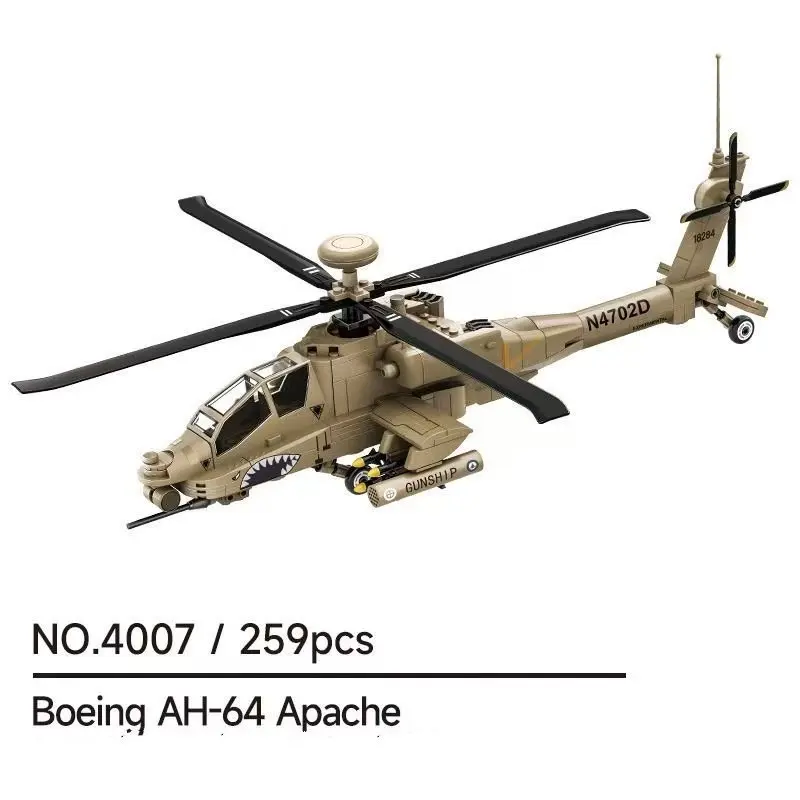 Wangge Military Armed Apache Helicopter Model Building Kit Educational Assembly Toy for Kids Gift 4007
