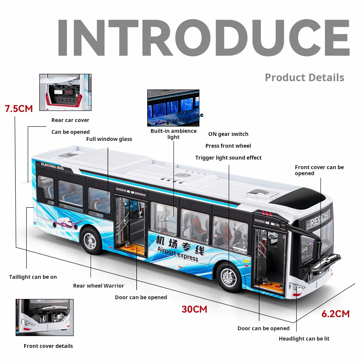 Nowy luksusowy autobus na energię alternatywną, model samochodu ze stopu, zabawka samochodowa z dźwiękiem i światłem, samochód na napędzie pull-back dla dzieci, prezent dla chłopców, kolekcjonerskie zabawki.