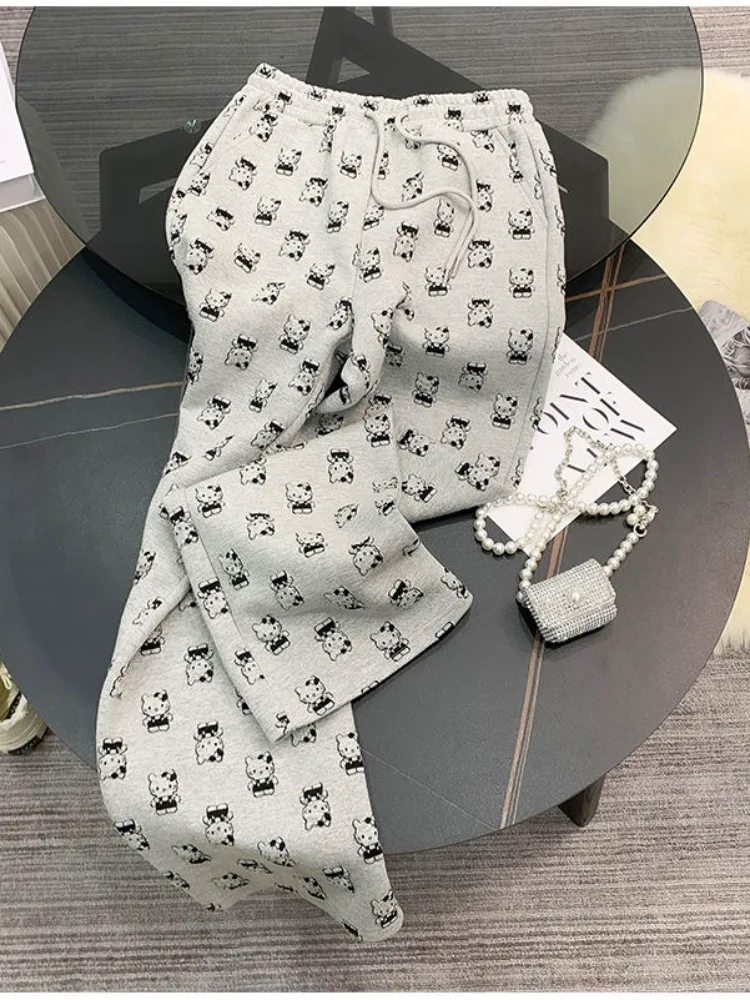

Sanrio Sweatshirt 2Pcs Hello Kitty New Style Wide Sweatshirt Hooded Fashion Trendy Wide-Leg Pants Autumn and Winter Casual Suit