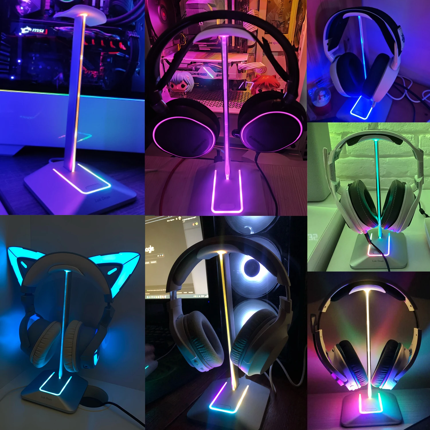 Link Traum RGB Kopfhörer Ständer mit Typ-c USB Ports Kopfhörer Halter Gaming Headsets Stand Kopfhörer Zubehör Aufhänger Silber