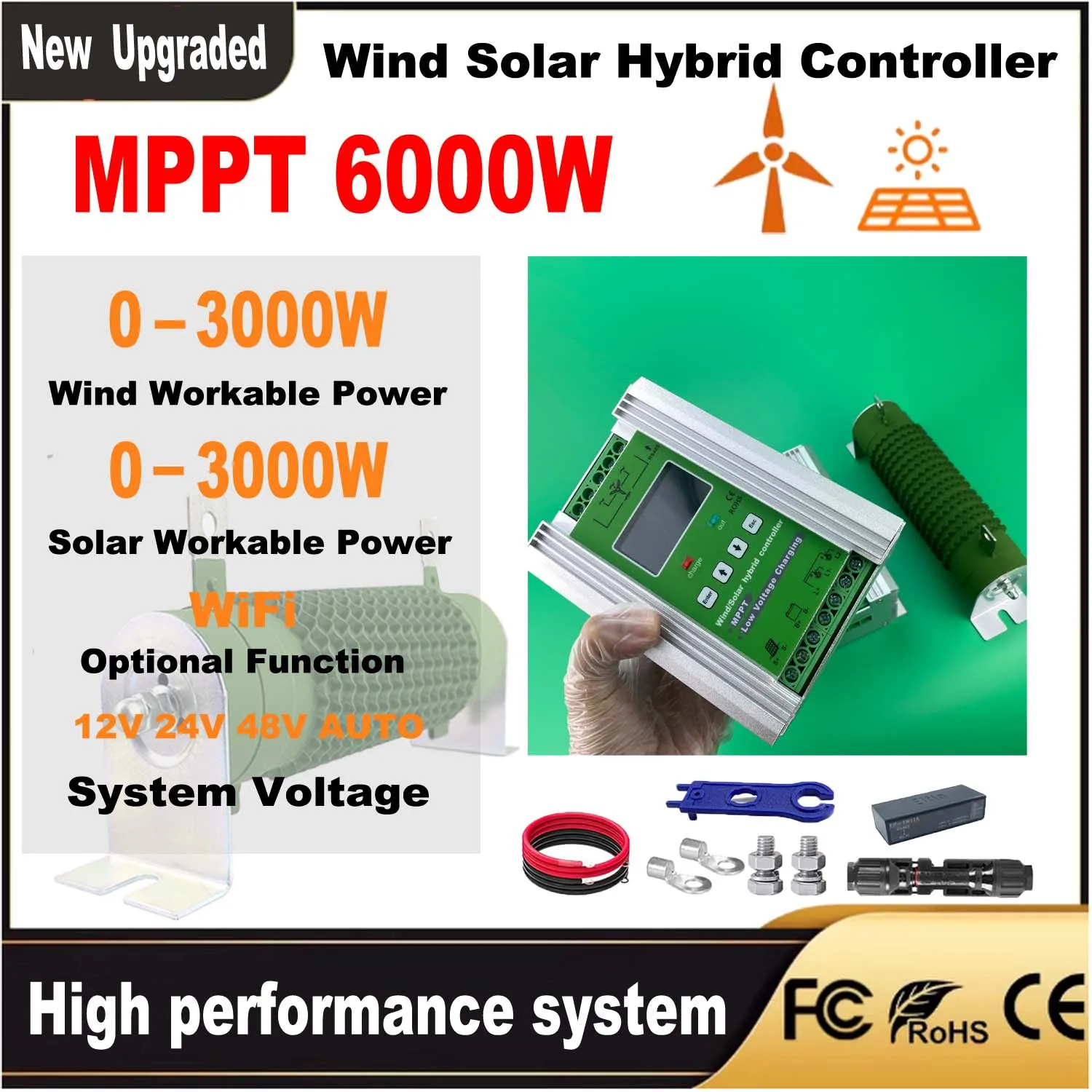 

Hybrid System MPPT Charging Controller Solar Controller 300W Wind 2000W 12V 24V 48V Automatic Regulator Household Wind Generator