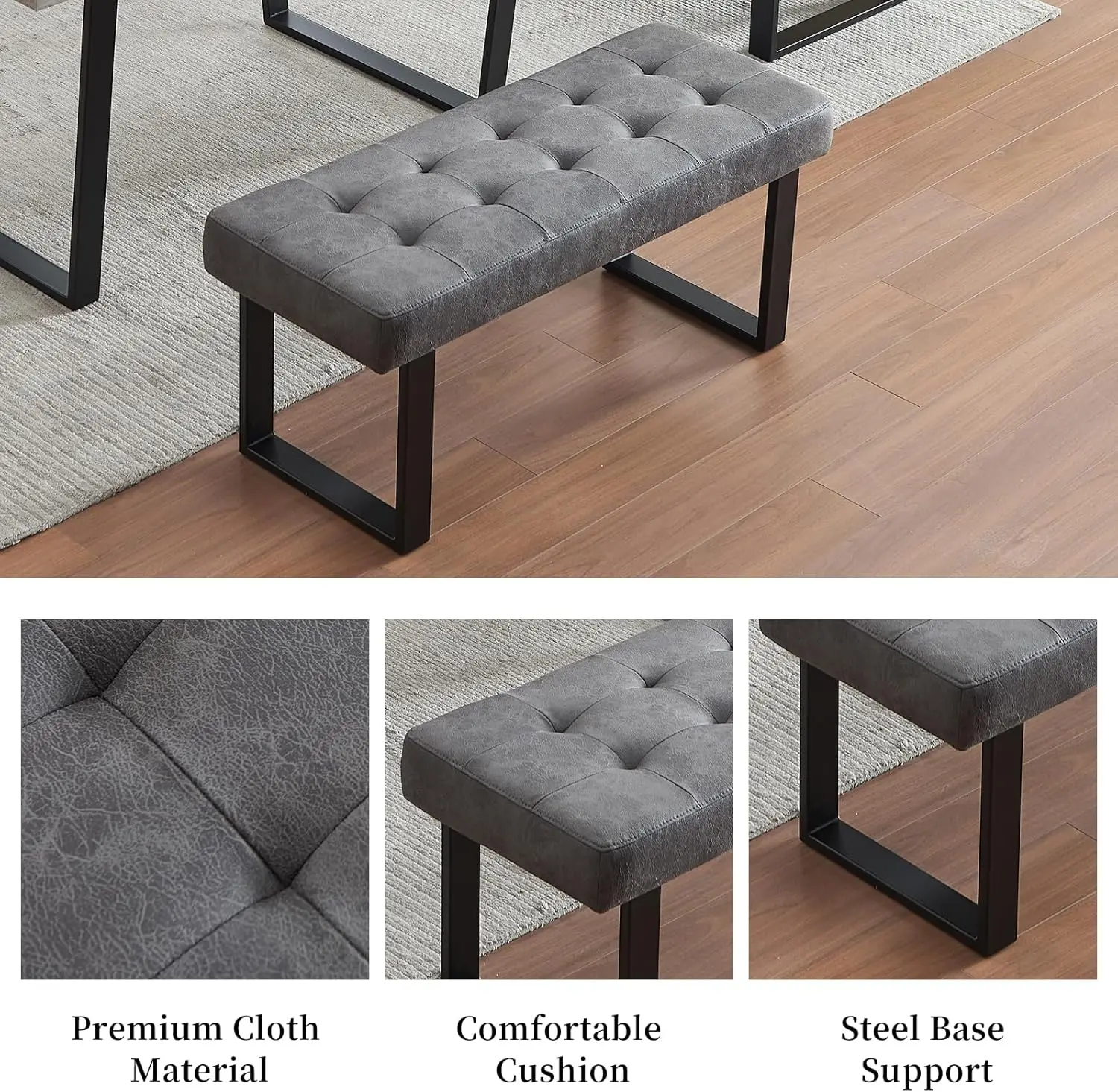 3 Piece Dining Table Set with Bench, 42.9 Inch Modern Kitchen Table with Left Seat Corner Bench and 43.3 Inch Bench