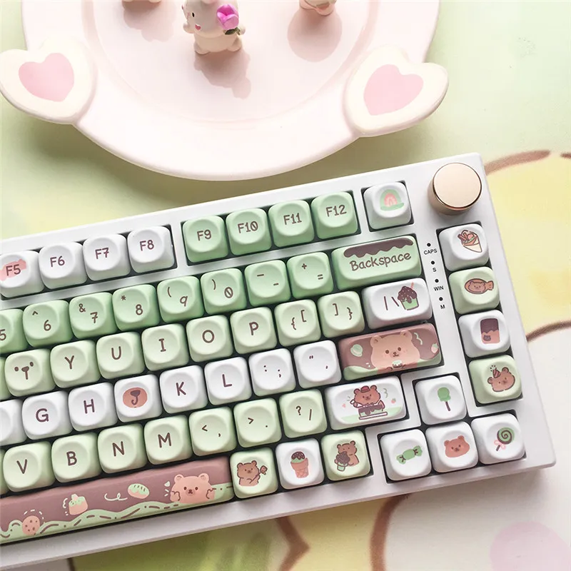 

Cute Bear 132/95 Keys Green Keycaps MOA Profile Little Warp Heat Thermal Sublimation Mechanical Keyboard Customization