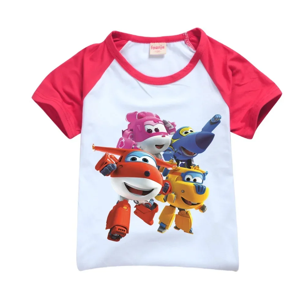 

2024 Summer Kids Cartoon Super Wings Tshirt Baby Boy Cute Jett Airplane T-Shirt Children Casual Clothes Girls Short Sleeve Tops