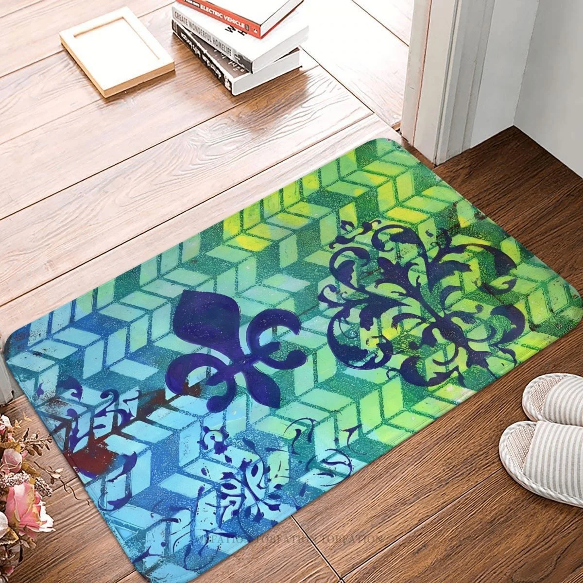 

Fleur De Lis Anti-Slip Doormat Living Room Mat Gel Print Painting Hallway Carpet Entrance Door Rug Indoor Decorative