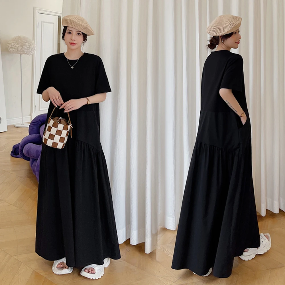 NYFS-فستان نسائي كوري مرقع ، فساتين طويلة ، مقاس كبير ، فضفاض ، أكمام قصيرة ، واقي شمسي إضافي ، Elbise ، صيف ، جديد ، ـــ #2