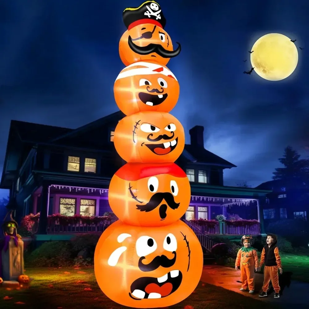 

14 Ft Giant Halloween Inflatables Pumpkin Outdoor Decorations 5 Pirate Stack Blow Up Build-in LED Light Large Outdoor Decor