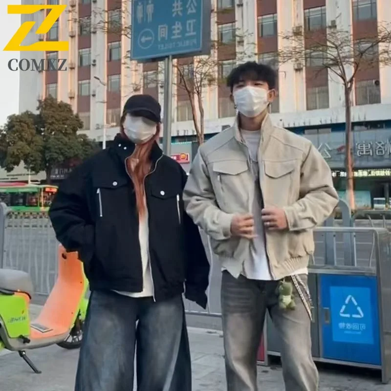 

COMXZ Men Jacket Classic Stand Collar Outdoor Cycling Windproof Coat Zipper Decoration Lightweight Spring Autumn Garment