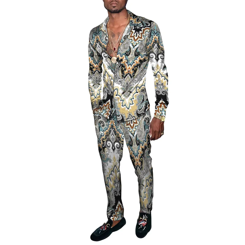 

Fashion Cashew Flower 3D Print Men Harajuku Style Clothing Suits Tracksuit Long Sleeve Shirt Long Pants 2 Piece Sets Clothing