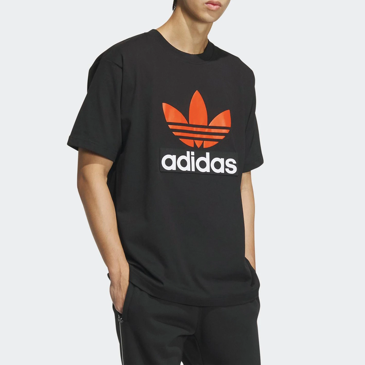 Adidas genuine clover new men's black orange street short sleeved T-shirt JF0660