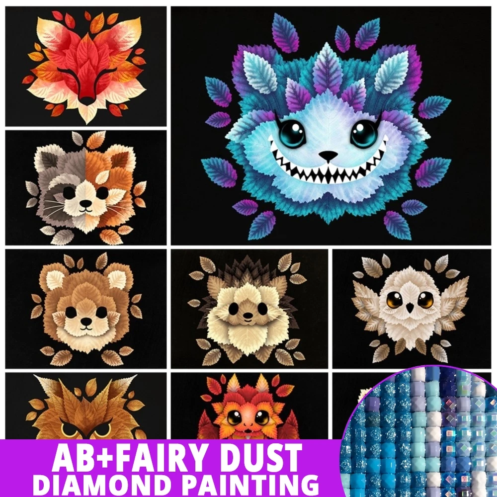 AB Cartoon Diamond Painting Fairy Dust Animals Of Leaves Cheshire Cat Fox Raccoons 5D Mosaic Full Drill DIY Cross Stitch Kits