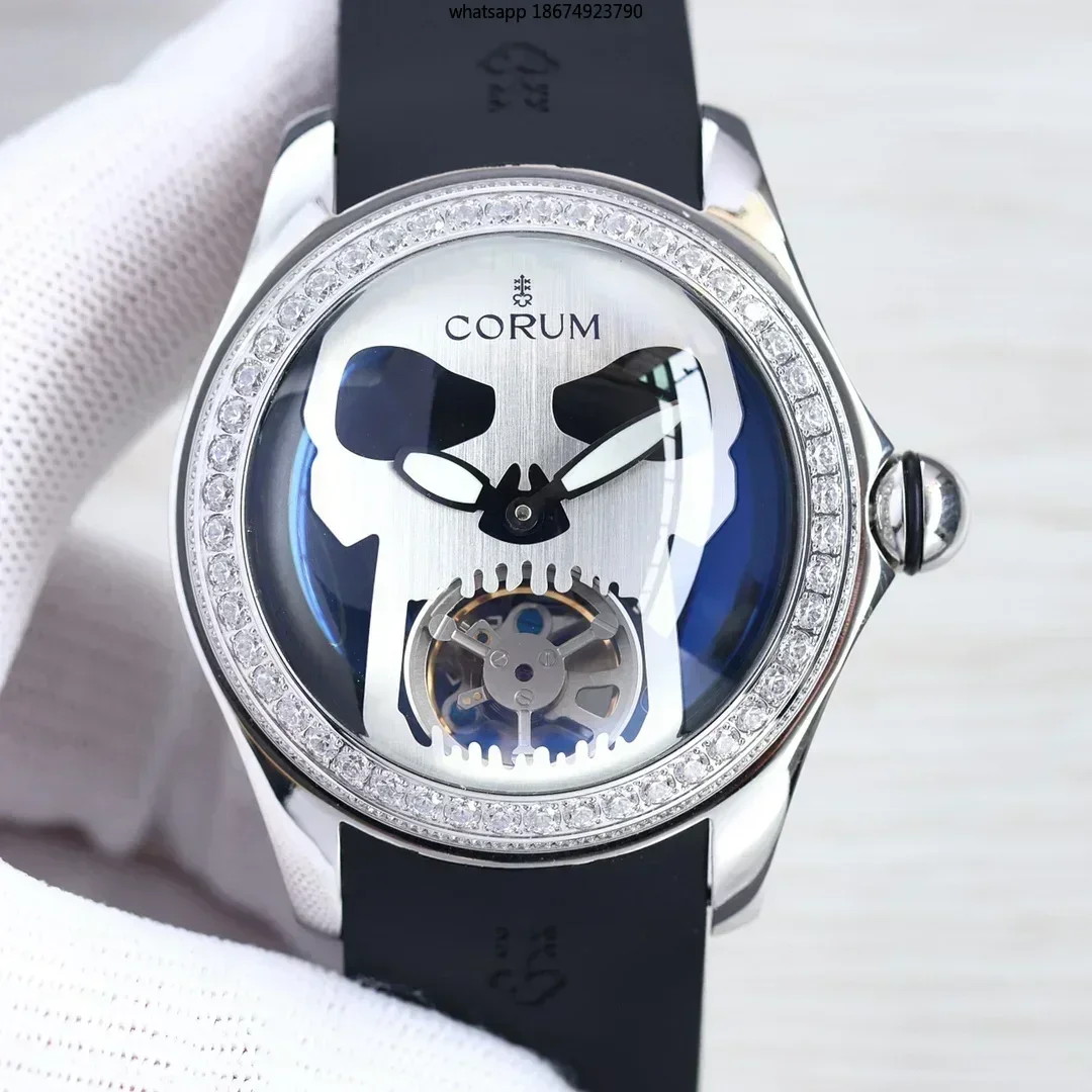 46mm Floating Tourbillon Mechanical Wristwatch Skull Fashion Waterproof