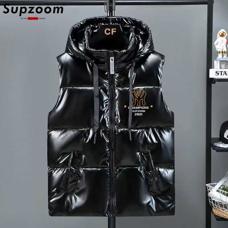 

Supzoom 2025, модное новое поступление, с буквенным воротником-стойкой и капюшоном, осень и зима для мужчин и женщин, теплый утолщенный хлопковый жилет
