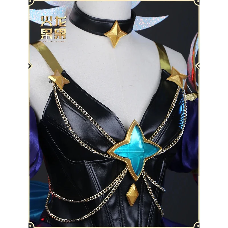 CySSGame Prestige Star Guardian Syndra Косплей Костюм Парики Аниме Dark Mage Syndra Prestige Star Guardian Костюм для Женщин Часть