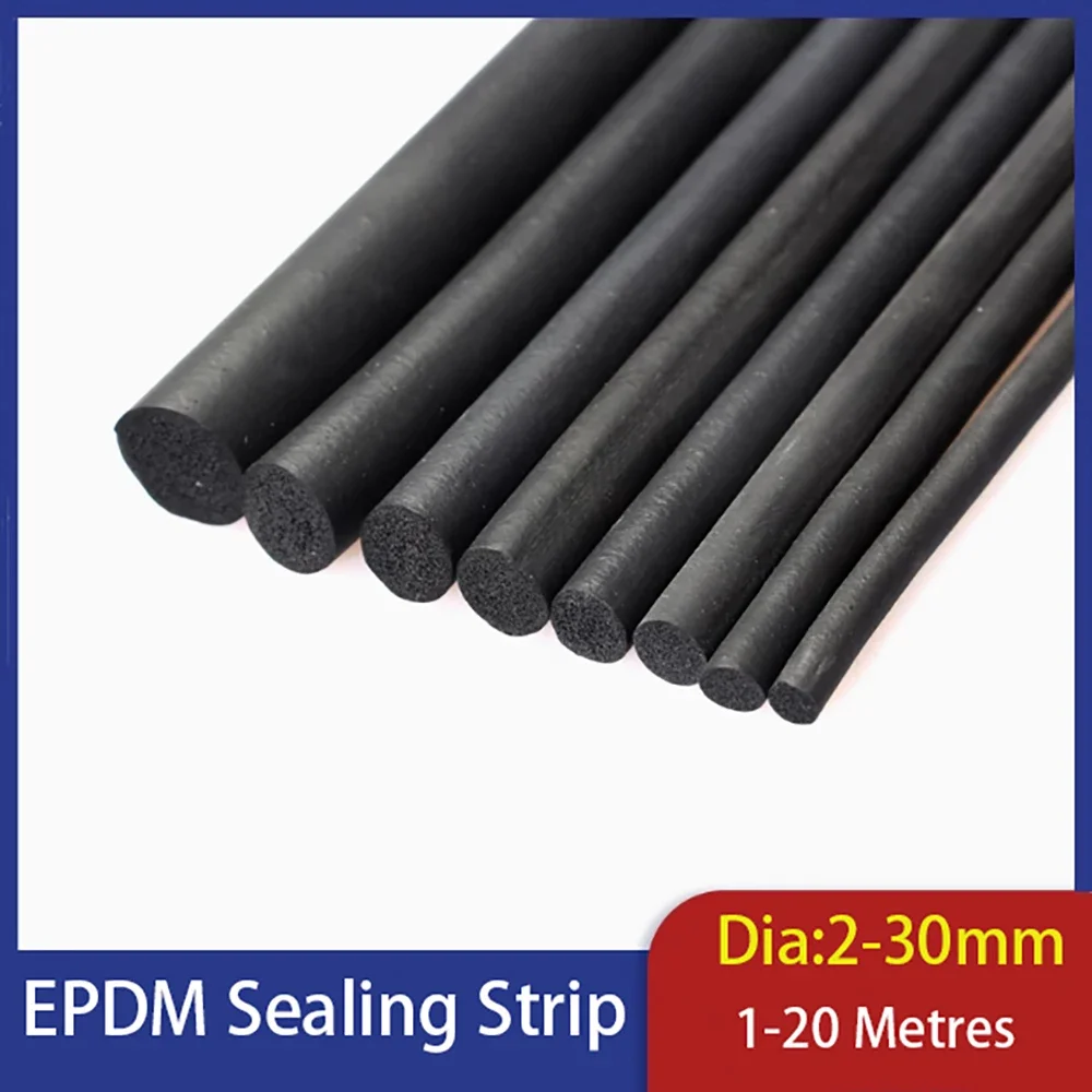 1-20 Meter Foam Sealing Strip Black Round EPDM Rubber Strip Sponge Cabinet Door Seal Dia 2/3/4/5/6/7/8/9/10/12/20/25/28-30mm