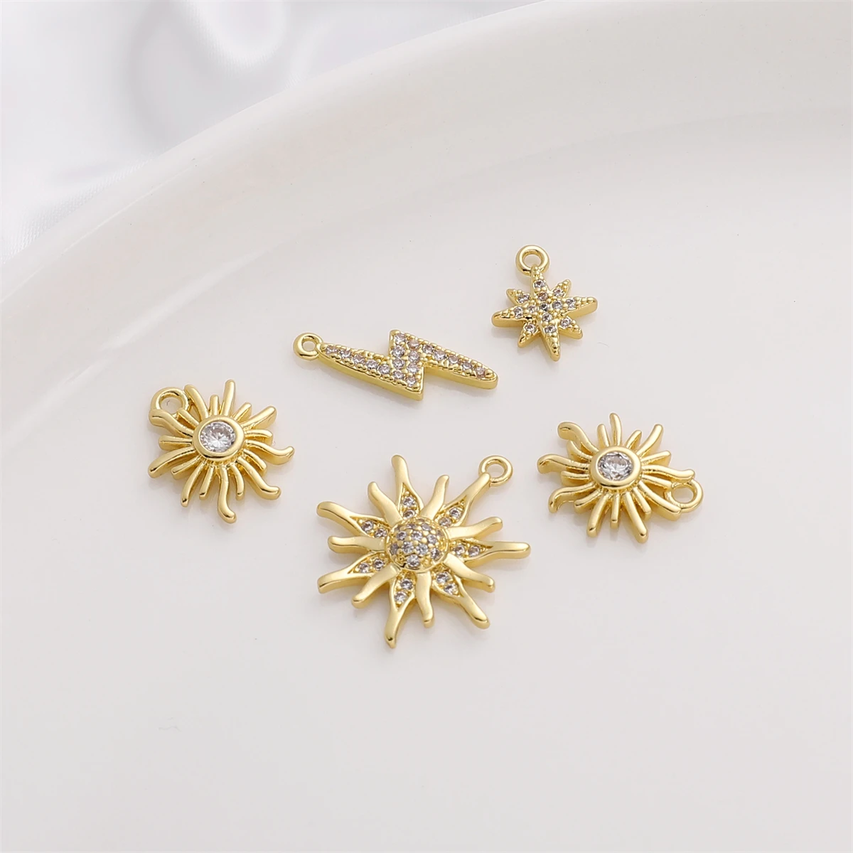 1pc 14K Gold Plated Brass with Zircon Sun Six Pointed Star Charms Pendants for DIY Necklaces Earings Jewelry Making Supplies