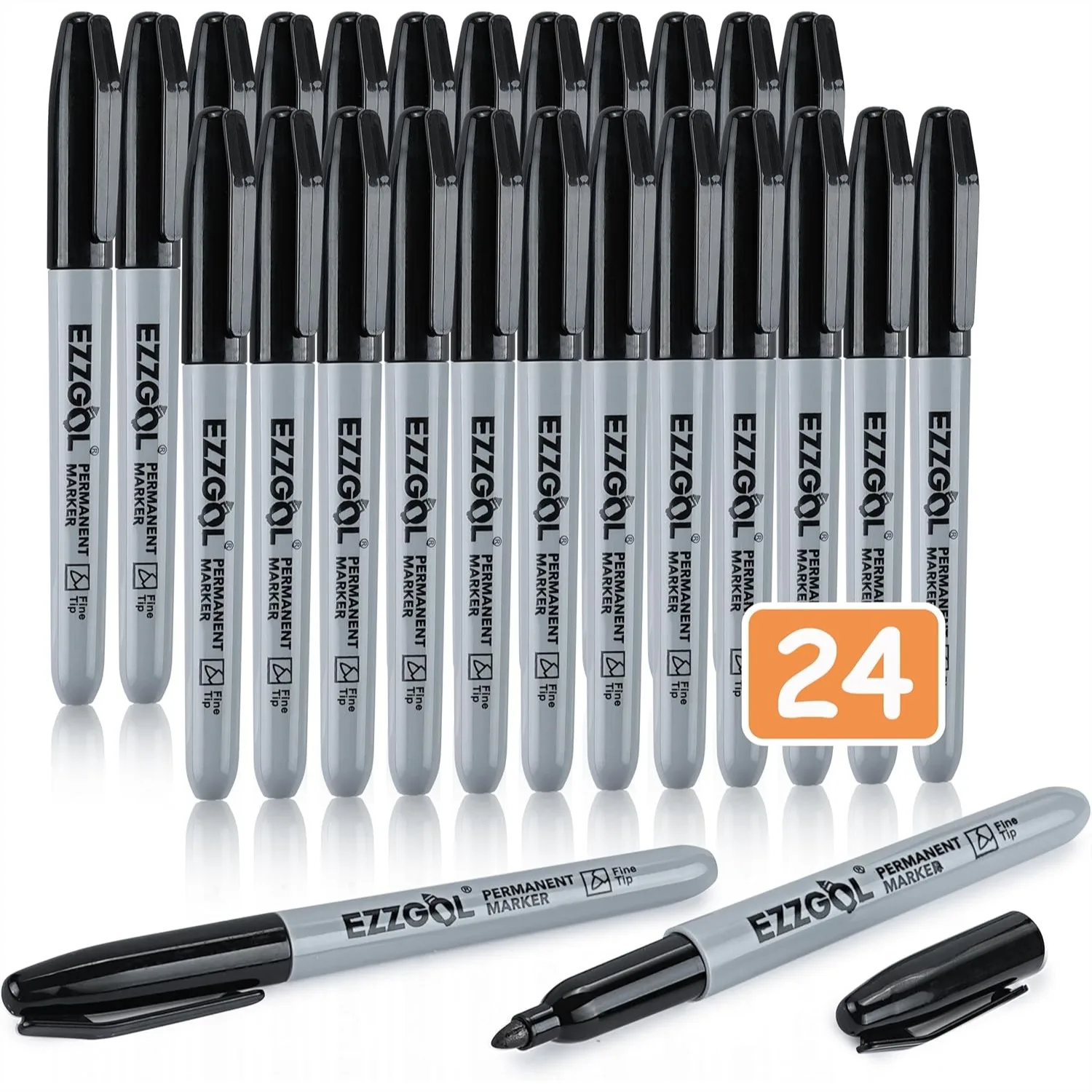 

Black Permanent Markers Bulk, 24 Pack Fine Tip, Waterproof Quick Drying for Office School Home
