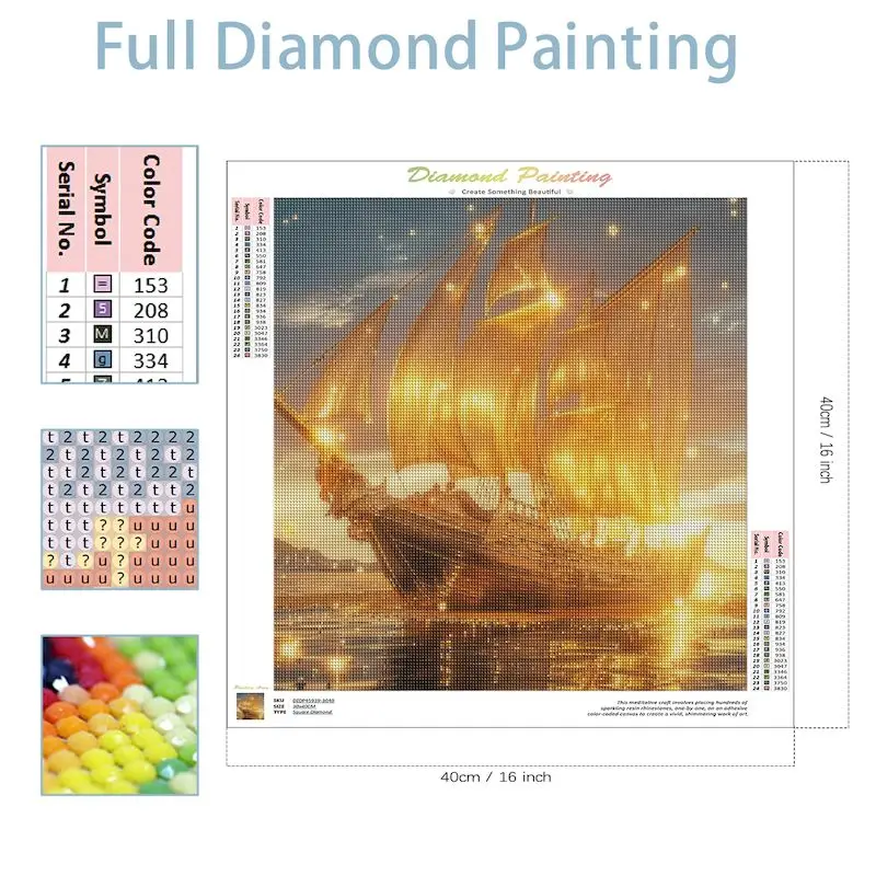 SDOYUNO 5D DIY Diamond Painting Sailboat Diamond Embroidery Gold Ship Cross Stitch Full Round Square Drill Mosaic Art Gift Decor