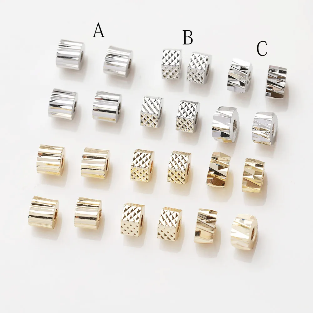 20PCS Dainty Barrel Bead Pattern Stripe Brass Beads Spacer Bead for Jewelry Making Bracelet Necklace DIY 14k Gold Plated