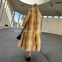 Neo Mint Runway Fashion Yellow Striped Maxi Long Faux Fur Coat Jacket Women Winter Brand Fluffy Fox Fur Overcoat Girls Outerwear 2
