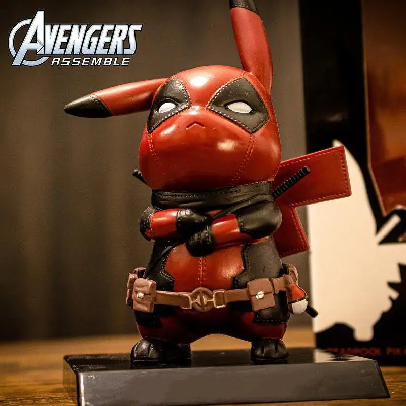 New 12Cm Kawaii Pikachu Cos Deadpool Iron Man Anime Characters Cool Cute Figure Toy Doll Model Decoration Kid Birthday Gifts