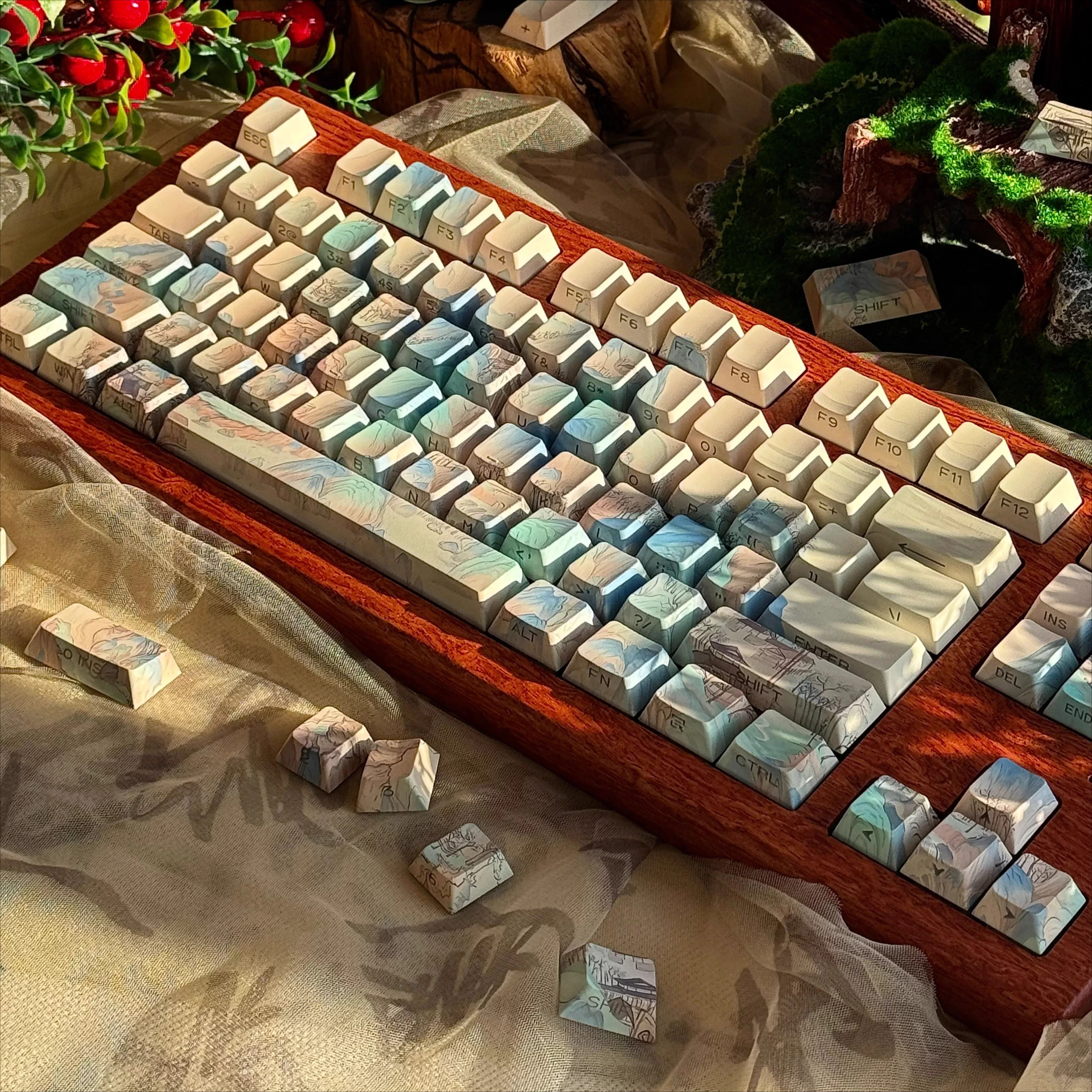

Thousand Miles Jiangshan Theme Keycap Cherry Ancient Style High Value Dye-Sub PBT Keycap for Gateron MX Switches Gaming Keyboard