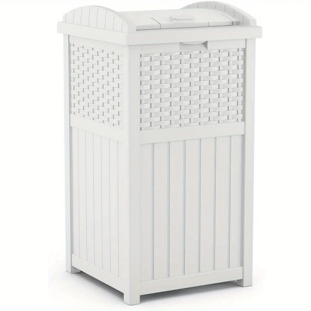 

33 Gallon Trashcan Hideaway Outdoor Garbage Waste Bin White Garbage Can Storage for Patio Deck Curbside