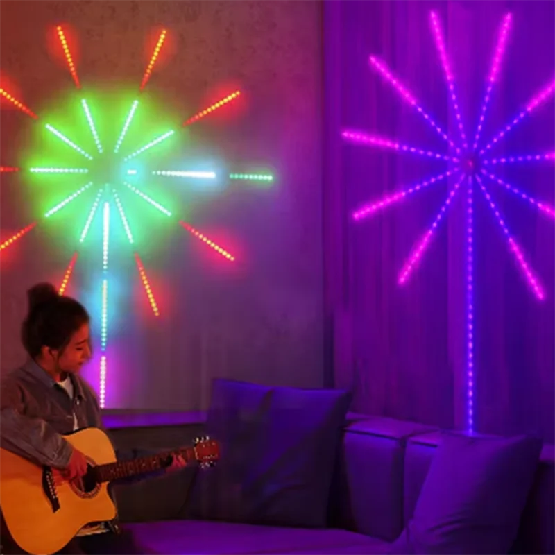 Multicolor Fireworks LED Light Sound Sensing RGB Lighting Home Bar Background Decor