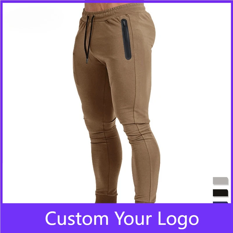 

Мужские брюки для бега в тренажерном зале, облегающие спортивные штаны для бега с карманами на молнии, брюки на шнурке, тренировочные спортивные повседневные брюки