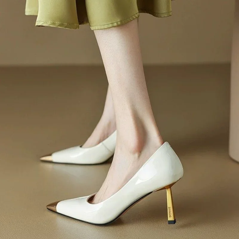 Women Metal Square Toe Pumps Shoes Ladies Fashion Shallow Slip on Elegant Thin High Heel Shoes Woman Office Footwear