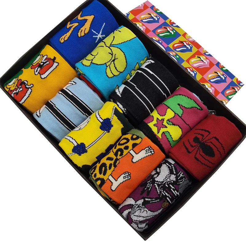 10 Pairs/Pack Fashion Men Funny Cartoon Socks Women Personality Anime Hip Hop Print Novelty Unisex Comfortable Skateboard Sock