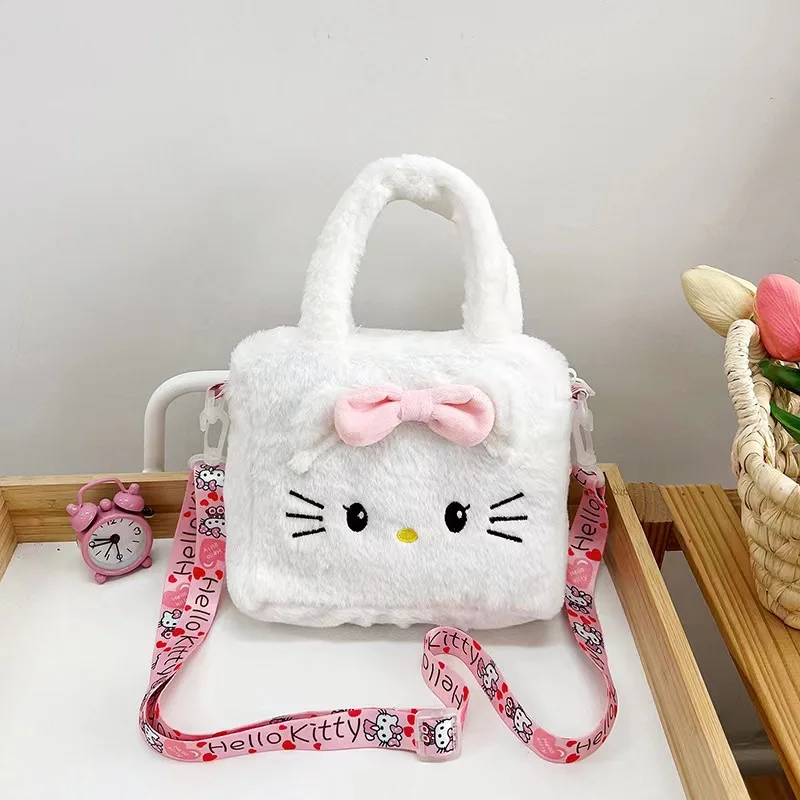 Sanrio Cartoon Plush Shoulder Bags Hello Kitty Kuromi Melody Cute Crossbody Bag Anime Figure Children Handbag Birthday Gifts