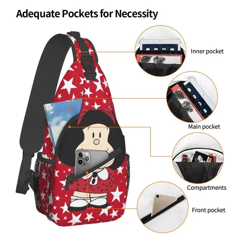 Fashion Kawaii Mafalda Cartoon Crossbody Sling Backpack Men Anime Shoulder Chest Bag for Travel Cycling