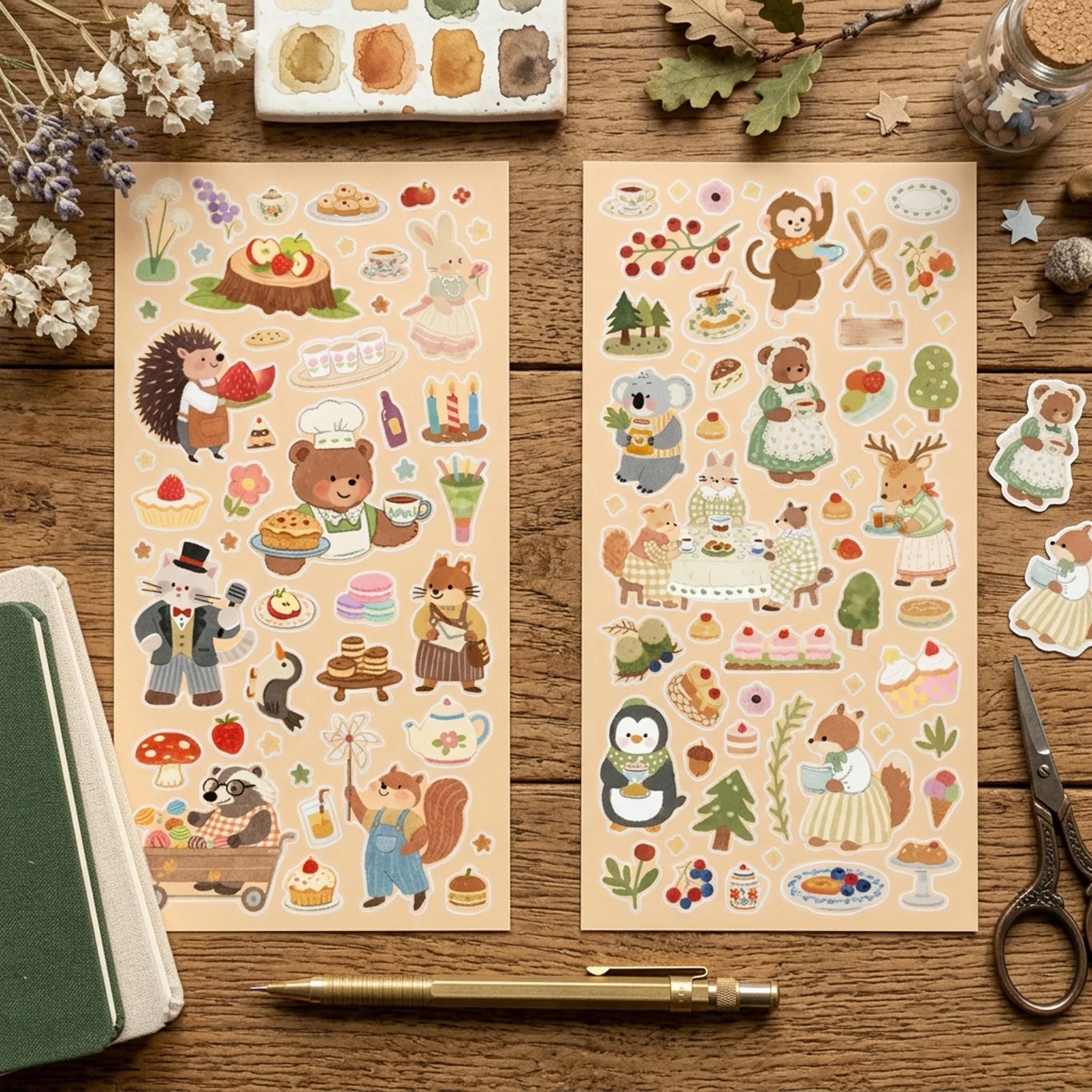 PET Transparent Sticker Sheet Forest Animal Illustration for DIY Journal Decoration 9*20.5cm Waterproof Scratch Resistant