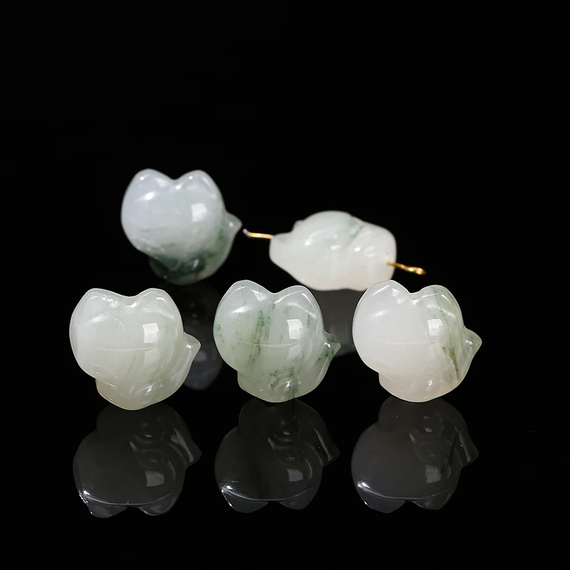 1 Pc Random Color Natural Stone Ice Green Jade Carved Fox Flower Rabbit Shape Bead For Jewelry Making Diy Necklace Bracelet