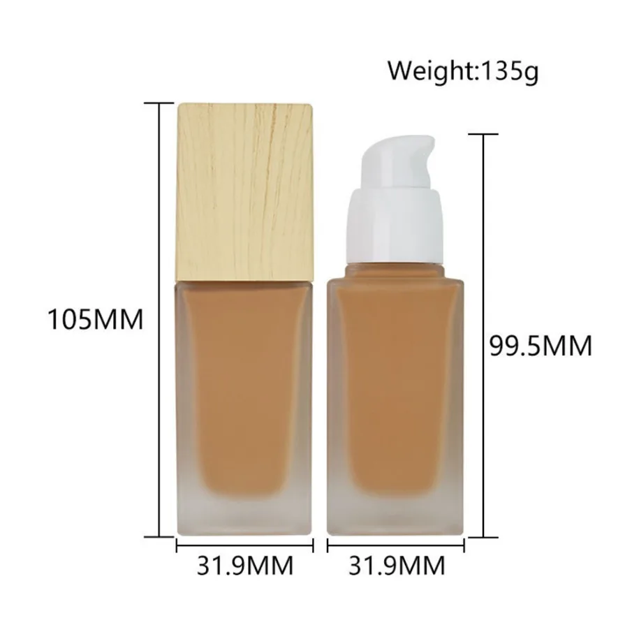 Private Label Vegan 30ml Foundation High End Press Glazen Fles Concealer Hydraterende Crème Houten Dop Langdurig Aangepast Logo
