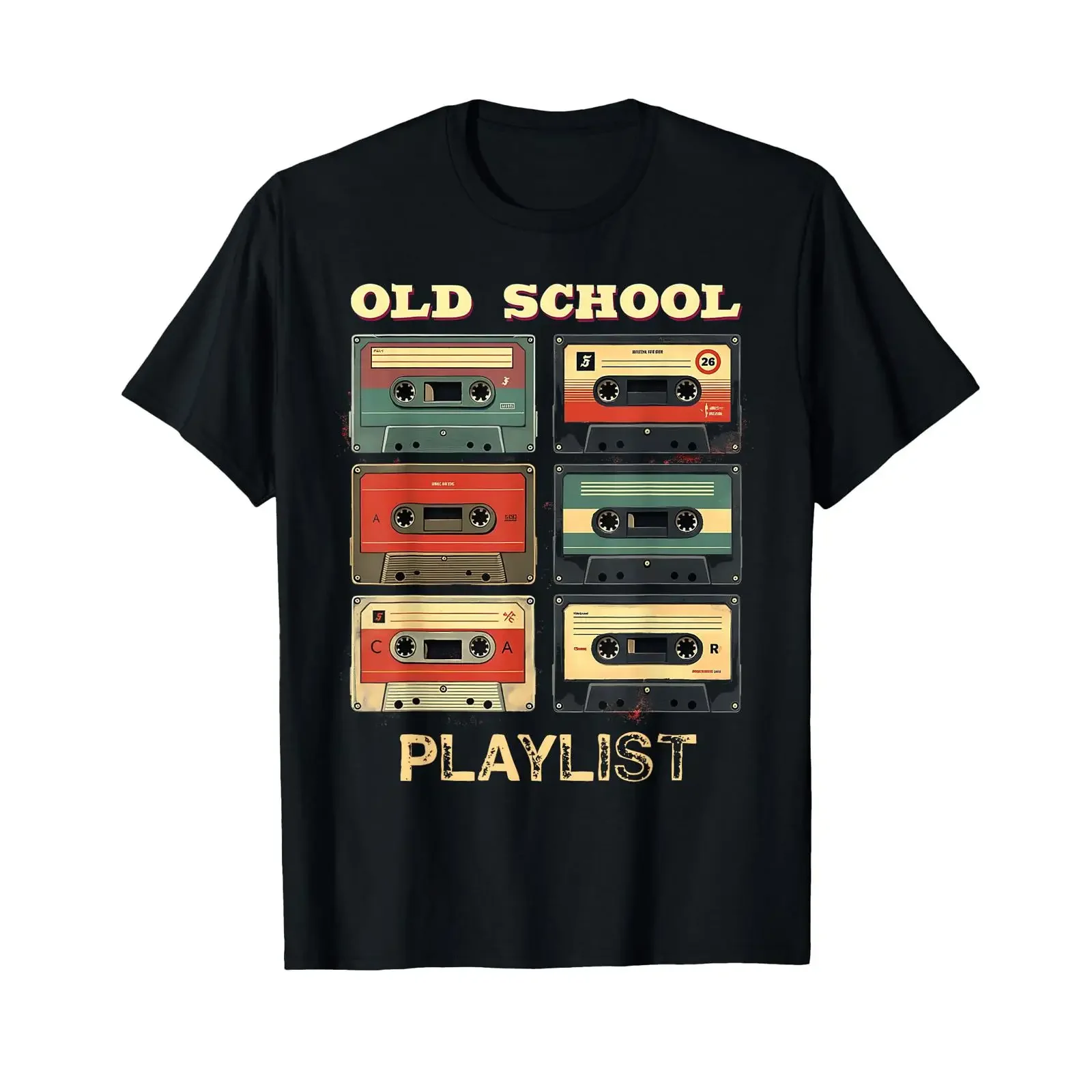 Old School Playlist Vintage Cassette Tapes Throwback Memory T Shirt vintage Washed streetwear Soft Breathable Stylish Casual