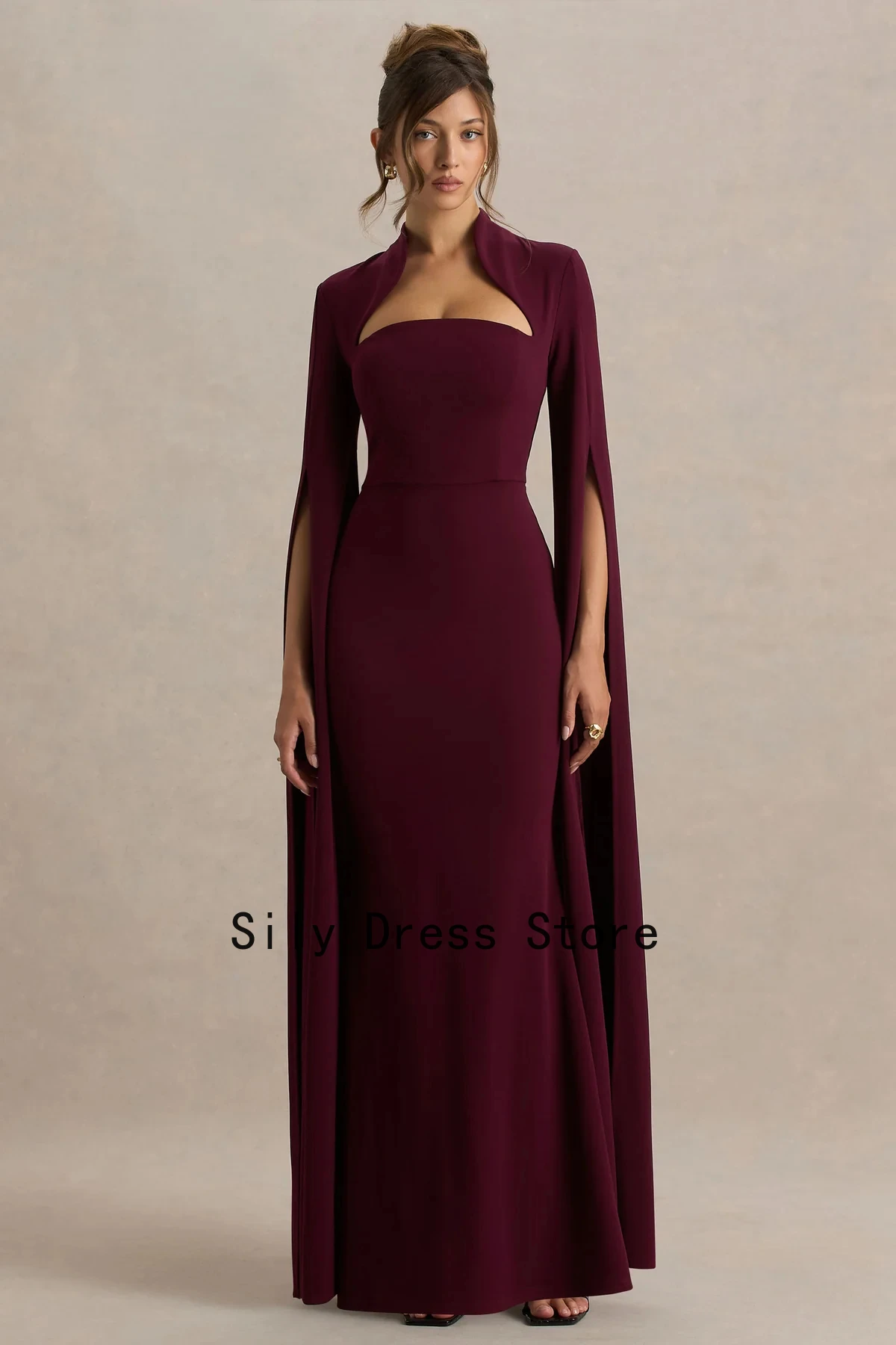 Customized Mermaid Evening Dresses 2026 with Cap Sleevs Burgundy Square-Neck Maxi Dress Modern Long Elegant Party Gown for Women image 2