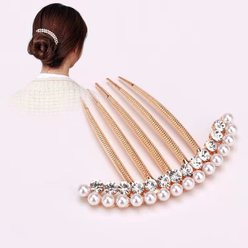 5 Teeth Hair Side Combs Pearl Crystal Hairpin Comb Wedding Bridal Rhinestone Pearl Crystal Hair Comb Claw Hairpin Hair Accessory