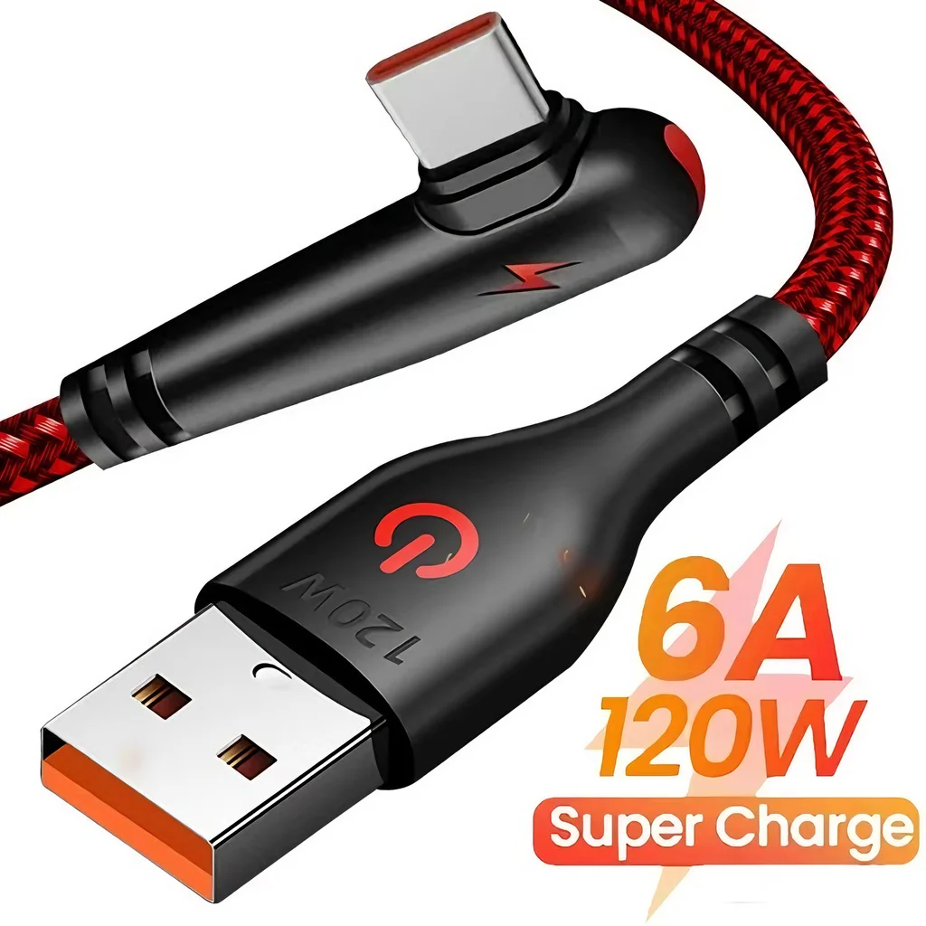 Cabo usb tipo c com cotovelo de 90 graus, 120w, carregamento rápido, cabo de dados para samsung, xiaomi, huawei, cabo usb c de carga rápida