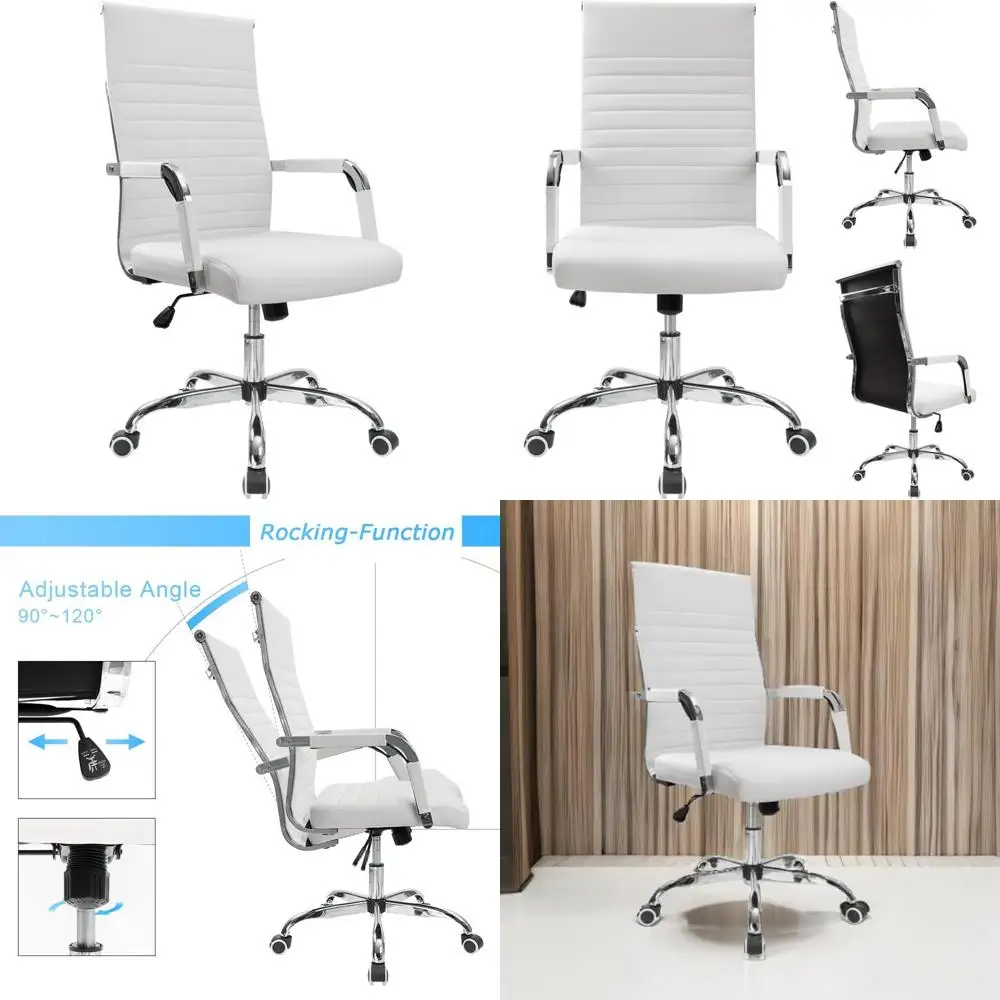 mid-back pu leather swivel office chair with adjustable arms in white