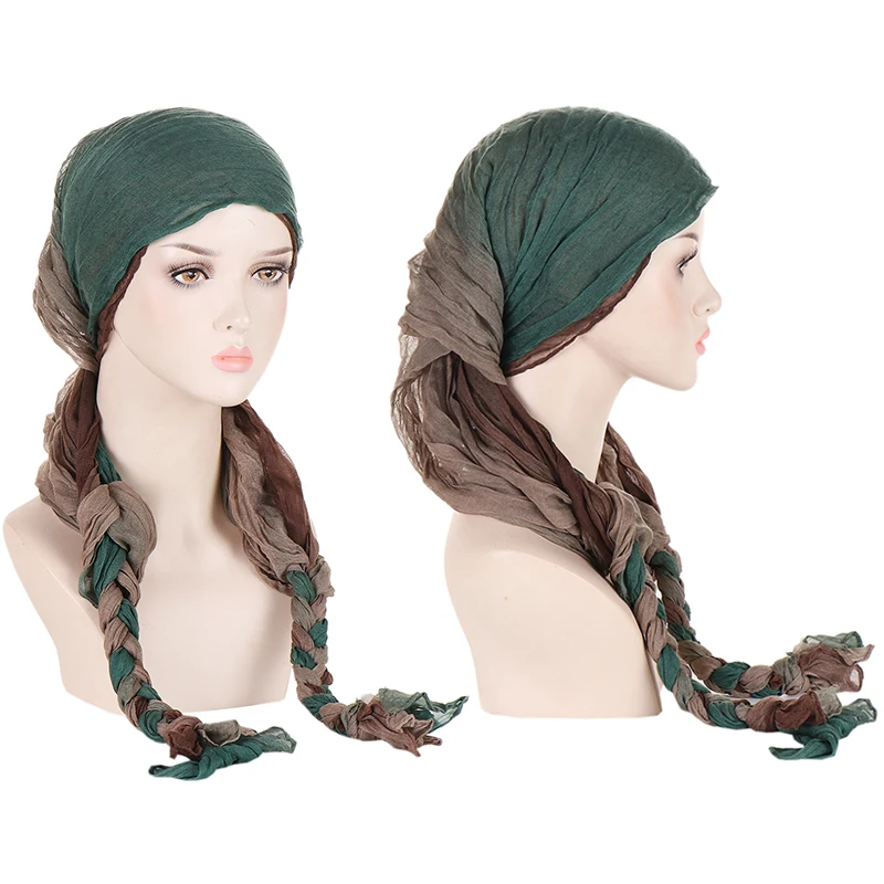 

New Muslim Braided Turban Headwrap For Woman Bohemian style Headscarf Sunscreen Hijabs Head Wraps Hijabs Female Musulman Bandana