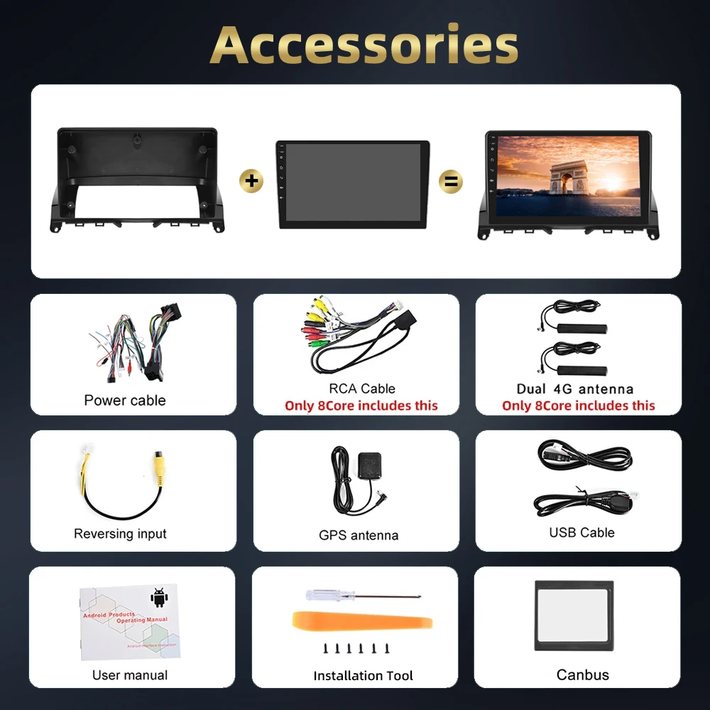 راديو سيارة Podofo-Android لمرسيدس بنز فئة C W204 S204 من من من الدرجة الأولى ، 2Din ، مشغل وسائط متعددة ، 9 بوصة ، GPS ، مشغل سيارة ، DSP ، BT ، RDS #6