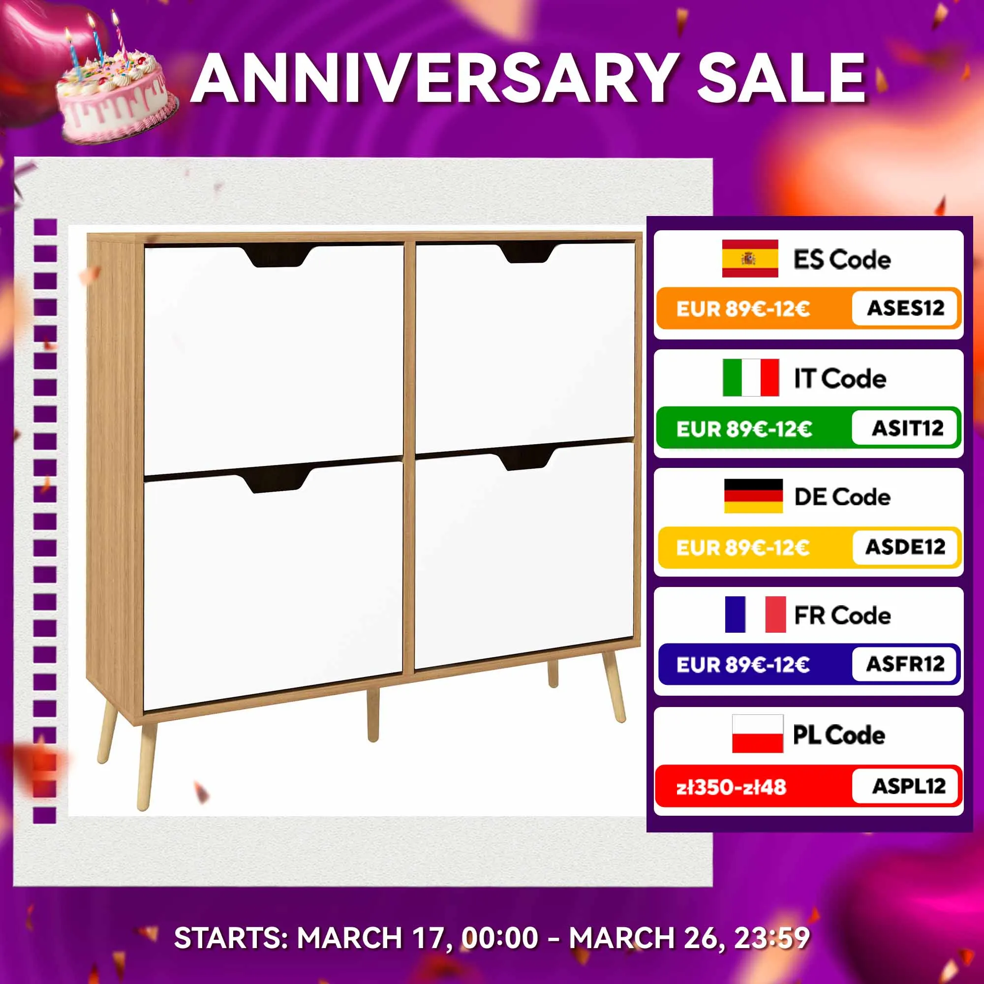 HOMCOM scarpiera pieghevole a 4 cassetti per 16 paia 95x26x95 cm naturale