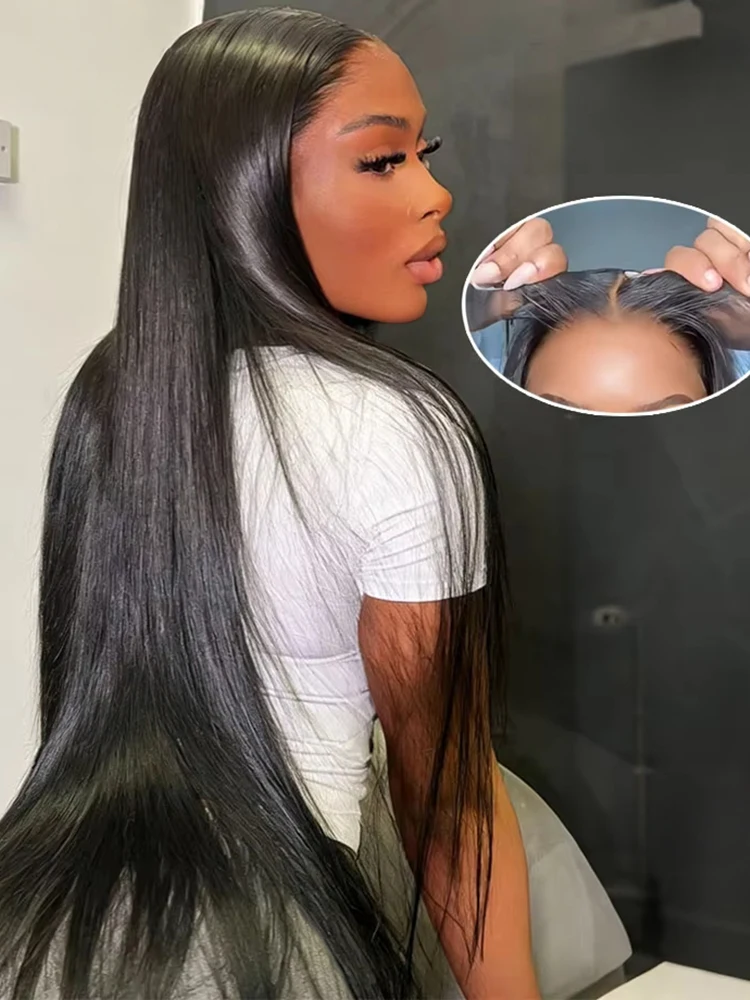 

Glueless Wigs Human Hair Pre Plucked Pre Cut HD Wigs Bone Straight Lace Frontal Wigs Human Hair Wear Go Glueless Straight 7x5