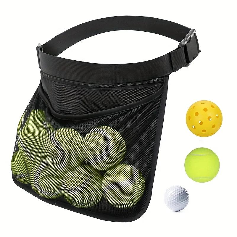 

Multifunctional Tennis Ball Waist Pouch Double Storage Mesh Bag with Zipper Pocket Adjustable Belt for Tennis Training Tools