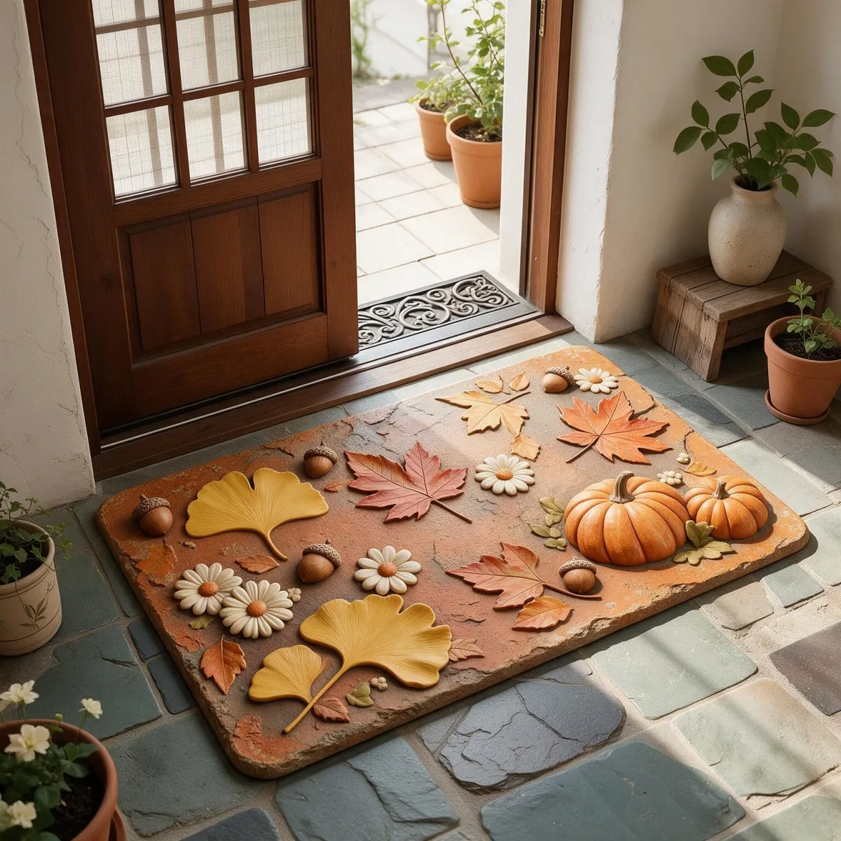 Tappetino per ingresso a forma di quadrato a tema Halloween, realizzato in morbido flanellino con stampa festiva, spesso, felpato, assorbente e con retro in PVC antiscivolo, ideale per l’ingresso, il