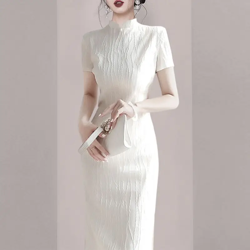 Cheongsam vestido verão novas mulheres minimalista estilo coreano elegante magro socialite festa deusa estilo bodycon streetwear japonês