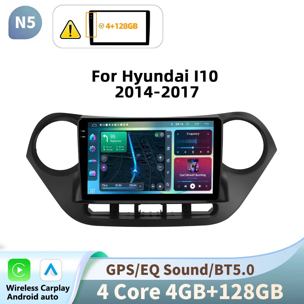 Podofo autoradio voor Hyundai I10 2014-2017 draadloze Carplay Android Auto multimediaspeler 2 Din